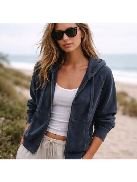 James Perse Jackets & Blazers - James Perse Woman's 4 XL Navy Vintage French Terry Zip Hoodie Quiet Luxury Soft